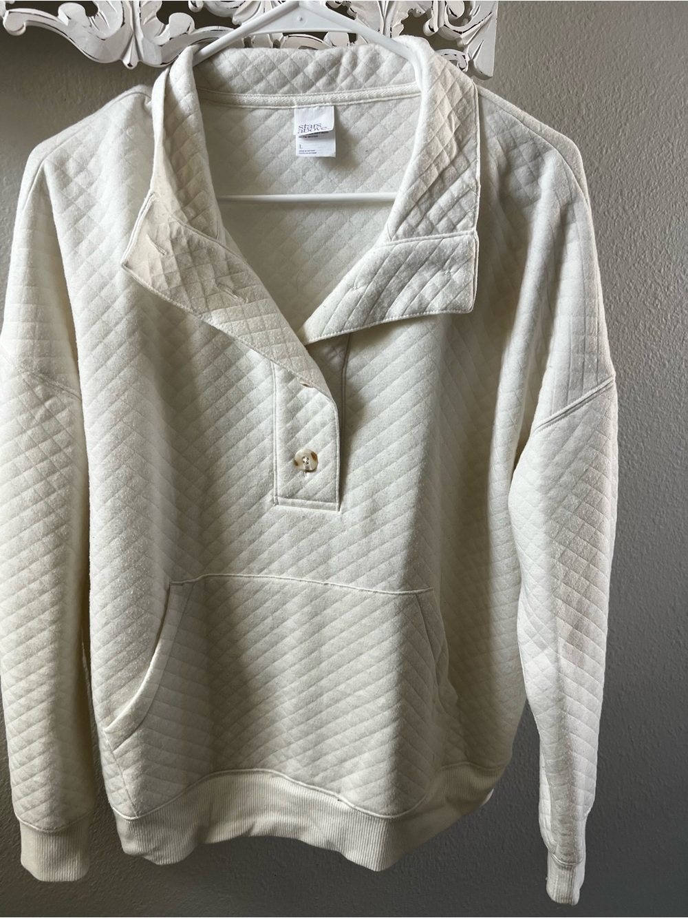 stars above Cream Quilted Pullover Cowl Sweater